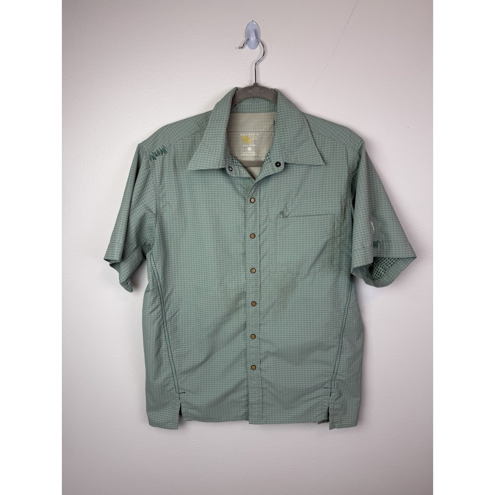 Mountain Hardwear Army Green Stretch Zip Pocket Button Up Short Sleeve Shirt M